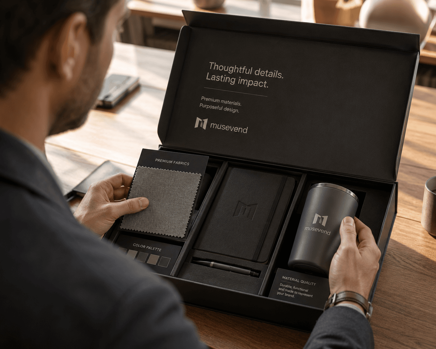Executive drop — aerospace aluminum, full-grain leather, 400 GSM French Terry